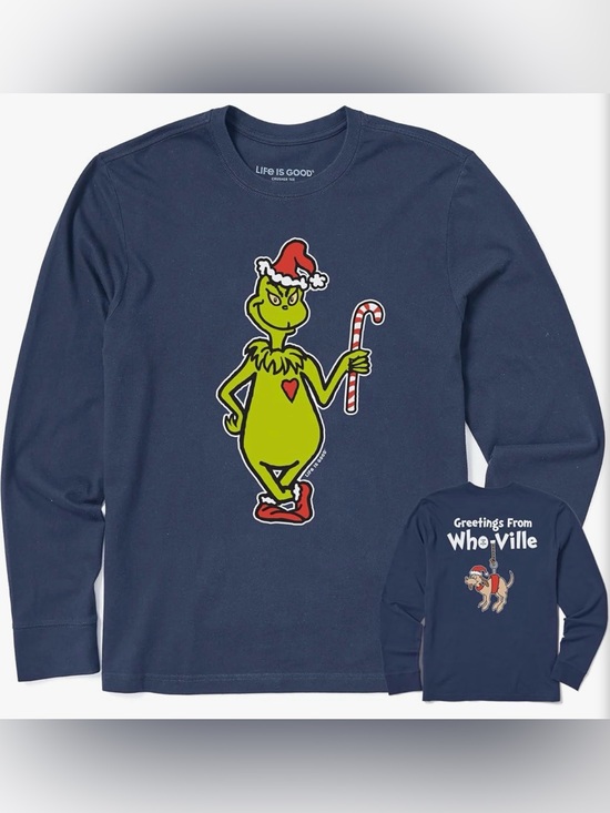 Life Is Good Other - Life Is Good Navy Long-Sleeve Tee with Green Grinch Graphic